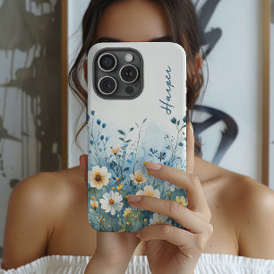 ママへのギフトに最適なカスタムブルーの花柄スマートフォンケース iPhone 16 PRO MAXケース