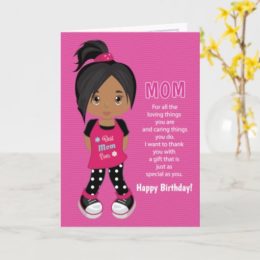 ママへの誕生日クーポン - 多文化の女の子のカード カード (黄色い花)