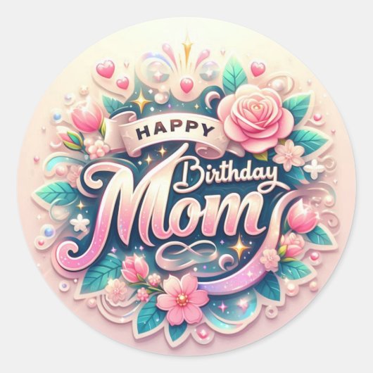 ママへ かわいい誕生日ステッカーです ラウンドシール (正面)