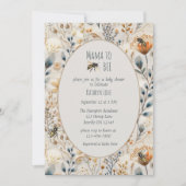 ママほこりっぽい青いフローラの赤ちゃんシャワー 招待状 (正面)