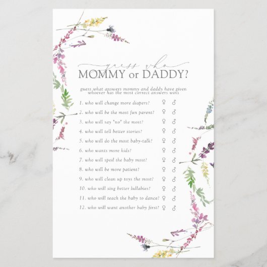 ママまたはパパのゲームパステルワイルドフラワーシャワーフライヤー チラシ (正面)