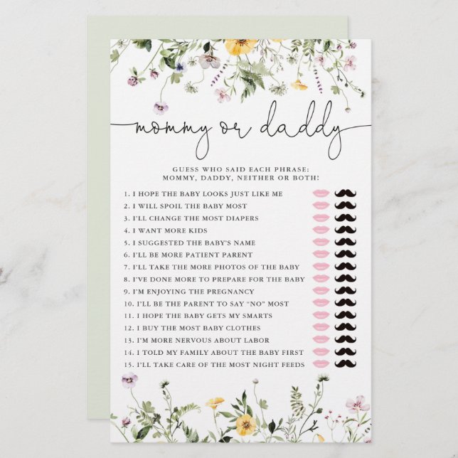 ママまたはパパのゲームロマンチックなワイルドフラワーフローラ (正面/裏面)