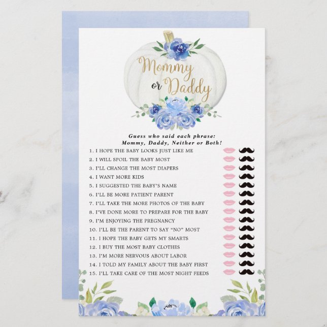 ママまたはパパのゲーム青い緑の秋カボチャ (正面/裏面)