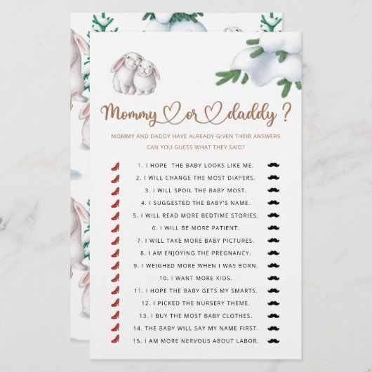 ママまたはパパの冬の赤ちゃんシャワーゲーム (正面/裏面)