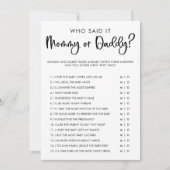 ママまたはパパの赤ちゃんシャワーゲームのミニマルモダンリスト 招待状 (正面)