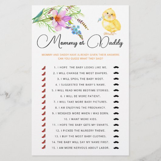 ママまたはパパの赤ちゃんシャワーゲーム (正面)