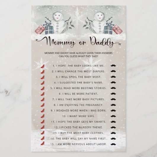 ママまたはパパの赤ちゃんシャワーベビーゲーム (正面)