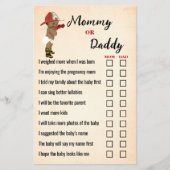 ママまたはパパオウム消防士ベビーシャワーゲームカード チラシ (正面)