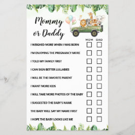 ママまたはパパサファリ動物ベビーシャワーゲームカード チラシ