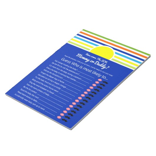 ママまたはパパ誰が赤ちゃんシャワーのゲームを推測 ノートパッド (アングル)