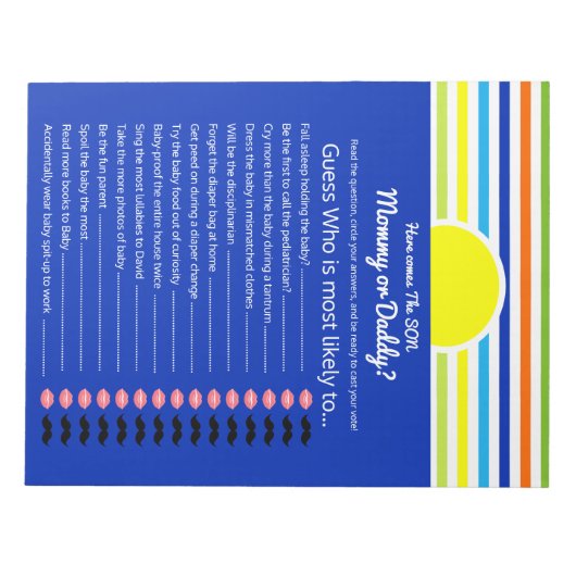 ママまたはパパ誰が赤ちゃんシャワーのゲームを推測 ノートパッド (正面)