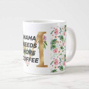 ママもっとコーヒー花柄とモノグラムが必要 ジャンボコーヒーマグカップ