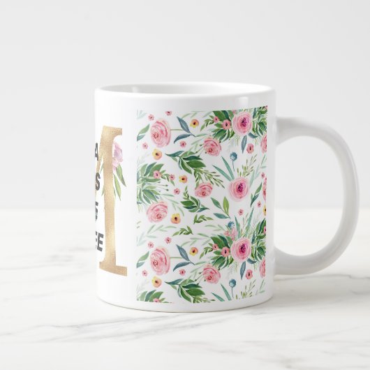 ママもっとコーヒー花柄とモノグラムが必要 ジャンボコーヒーマグカップ (右)
