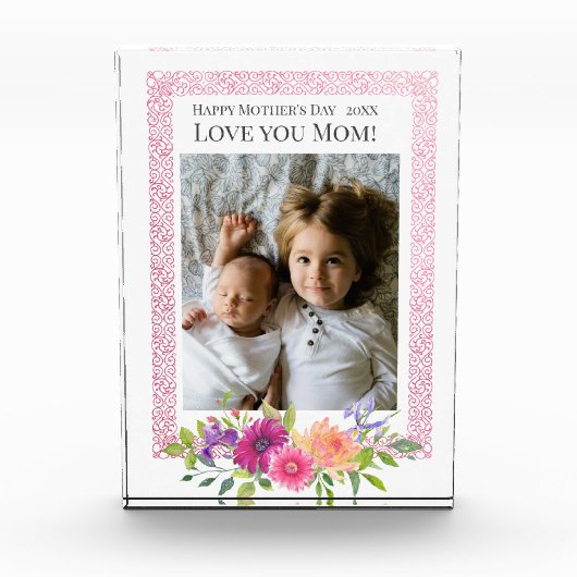 ママを愛して！美しいピンクの花フォトブロック フォトブロック (正面)