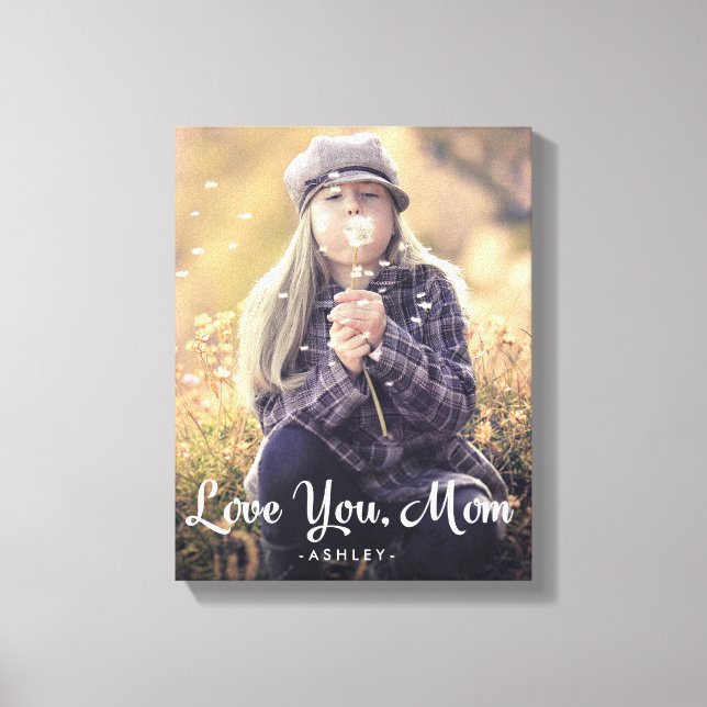 ママを愛する |トレンディーホワイトタイポグラフィと写真 キャンバスプリント (Front)