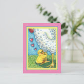 ママを抱きしめ、かわいいベビーのひよこはめんどりを愛 シーズンポストカード (スタンド正面)