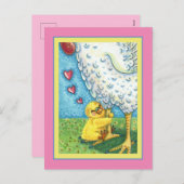 ママを抱きしめ、かわいいベビーのひよこはめんどりを愛 シーズンポストカード (正面/裏面)