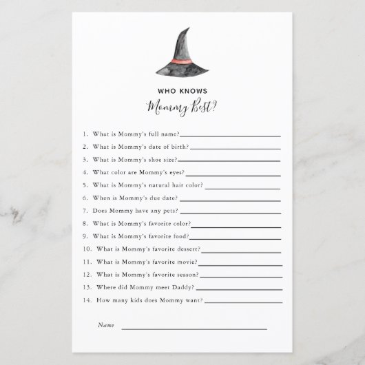 ママを知っているハロウィーンの赤ちゃんシャワーゲームウィッチ (正面)