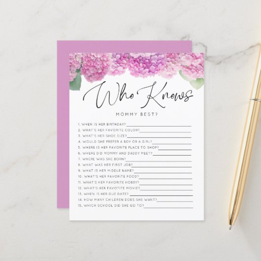 ママを知っているピンクアジサイベビーゲーム (正面/裏面インサイチュ)