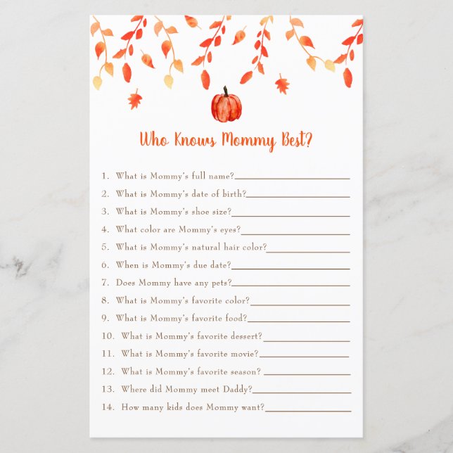 ママを知っている小さなかぼちゃの赤ちゃんシャワーゲーム (正面)