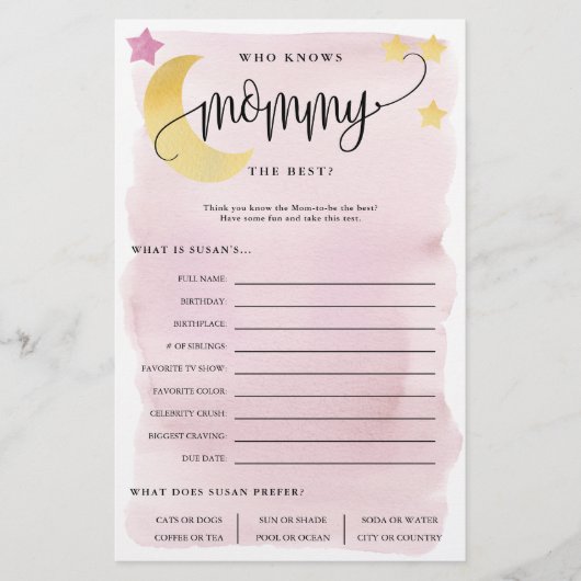 ママを知っている月越えピンク紙ゲームカード チラシ (正面)