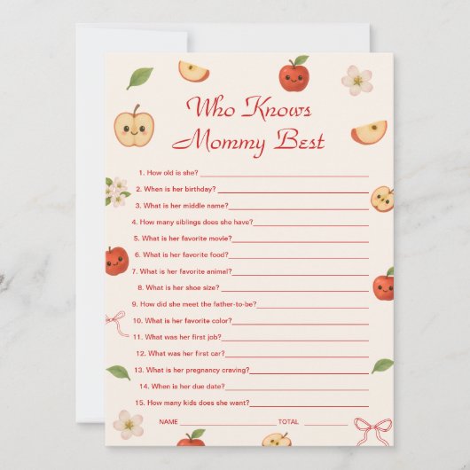 ママを知っている私の目の赤ん坊シャワーのリンゴ最高の 招待状 (正面)