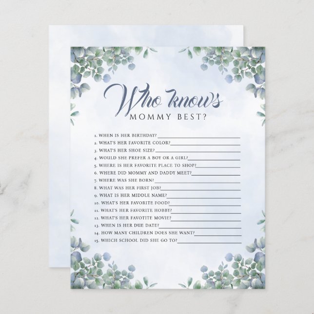 ママを知っている緑の青い水色のベビーゲーム (正面/裏面)