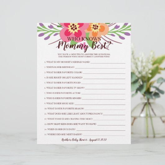 ママを知っている赤ちゃんシャワーゲームフローラ (スタンド正面)