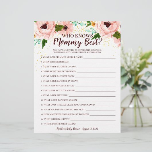 ママを知っている赤ちゃんシャワーゲーム紙吹雪フローラ (スタンド正面)