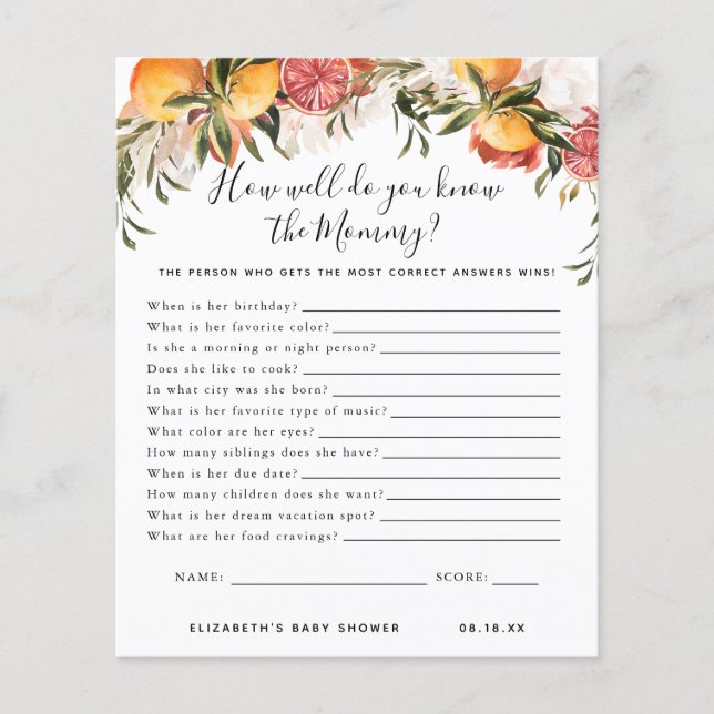 ママを知っている |赤ちゃんシャワーゲーム (正面)