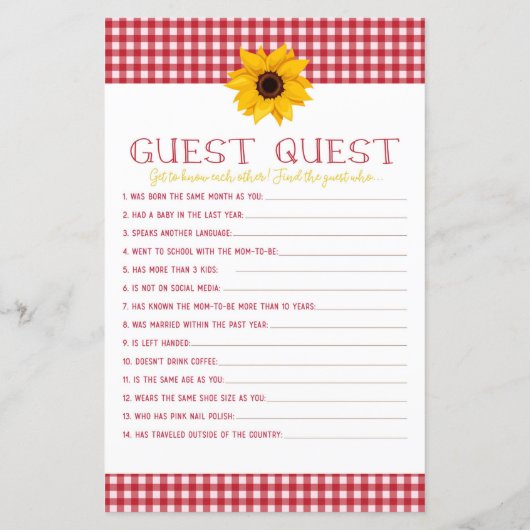 ママを知っているBBQベビーシャワーゲーム，ゲストクエスト (裏面)