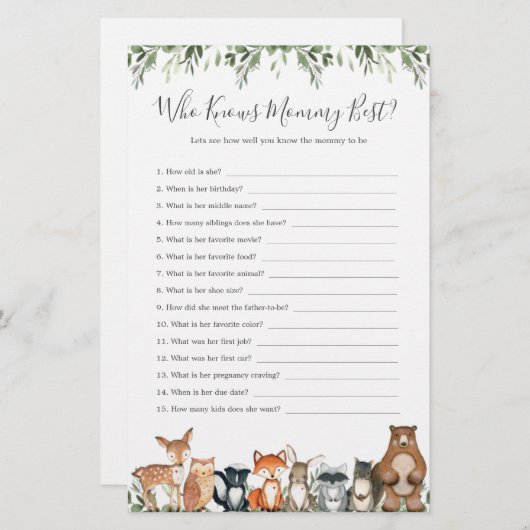 ママを知るウッドランドの動物の赤ちゃん最高のシャワー (正面/裏面)