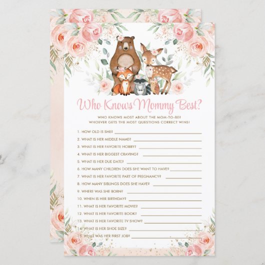 ママを知るウッドランドの動物ピンクの最高のフローラ (正面/裏面)