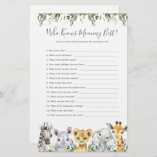 ママを知るサファリの動物の赤ちゃん最高のシャワー (正面/裏面)