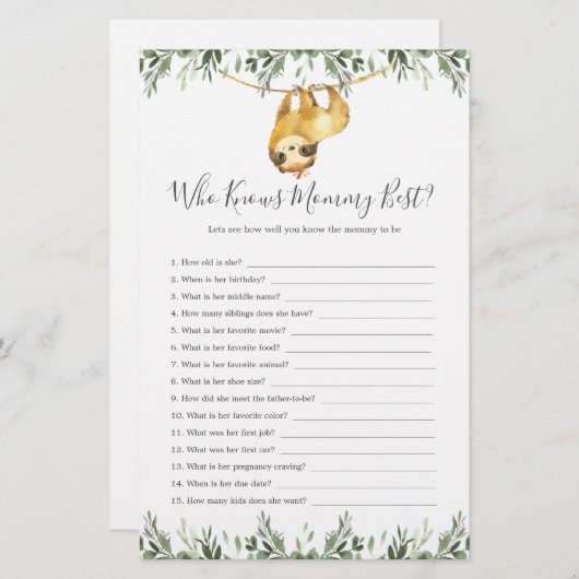 ママを知るナマケモノの赤ちゃん最高のシャワー (正面/裏面)