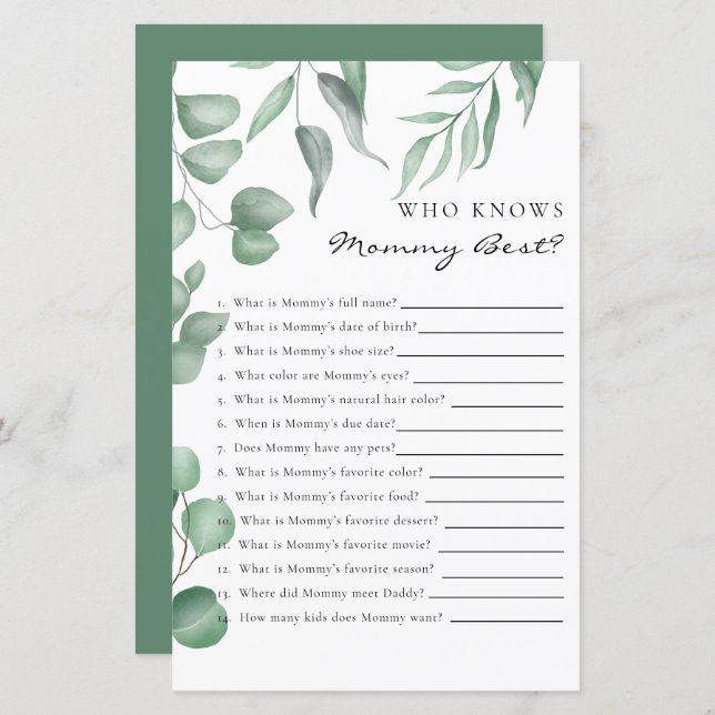 ママを知るユーカリ赤ちゃんシャワーゲ最高のー (正面/裏面)