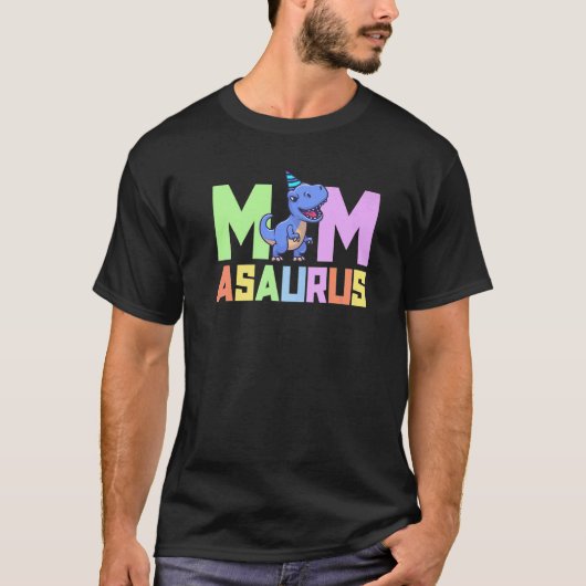 ママアサウルス恐竜の誕生日パーティーTRexマッチング Tシャツ (正面)