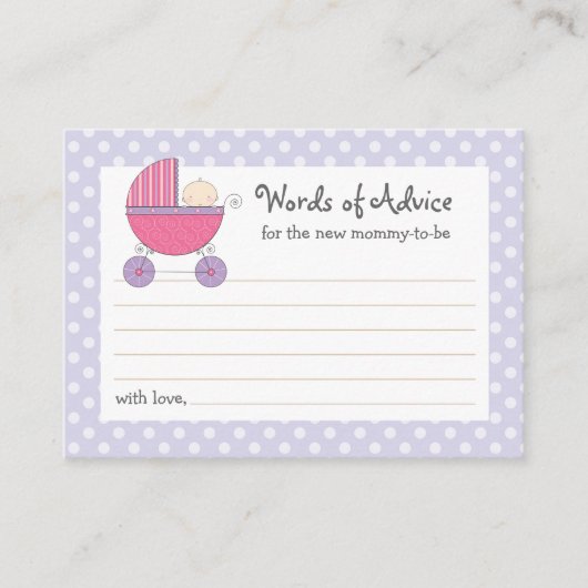 ママアドバイスカード赤ちゃんシャワーキャリッジ |ピンク アドバイスカード (正面)
