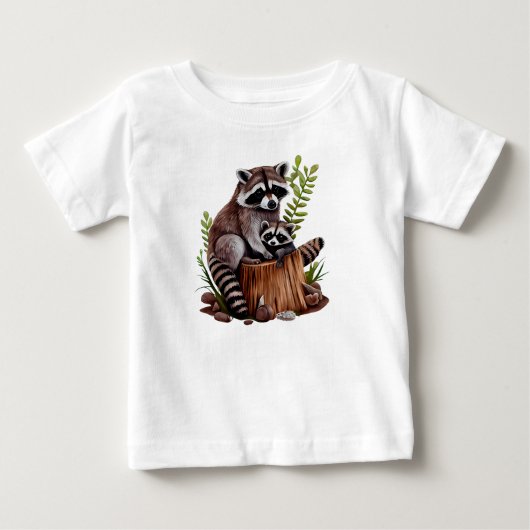 ママアライグマと赤ちゃんアライグマ ベビーTシャツ (正面)
