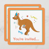 ママアンドベビーカンガルースウィズ誕生日ハッツ 招待状 (正面/裏面)