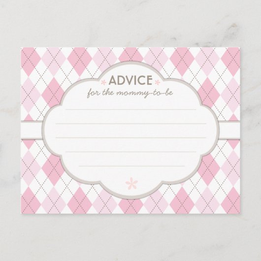 ママアーガイルのためのピンクの赤ちゃんシャワーアドバイス アドバイスカード (裏面)