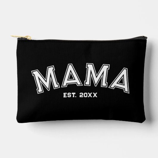 ママエスト。カスタム年ホワイトスポーツスタイルロゴブラック アクセサリーポーチ (正面)