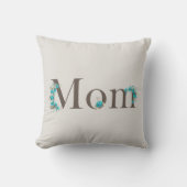 ママエレガントフローラ枕 – ティール（緑がかった色）ブルーバラアクセント クッション (正面)