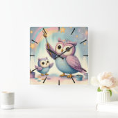 ママオウル＆ベイビー スクエア壁時計 (ホーム)