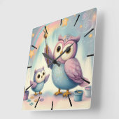 ママオウル＆ベイビー スクエア壁時計 (傾斜)