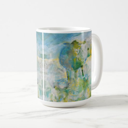 ママカウカントリーファームアートブルーグリーンラージ コーヒーマグカップ (正面右)