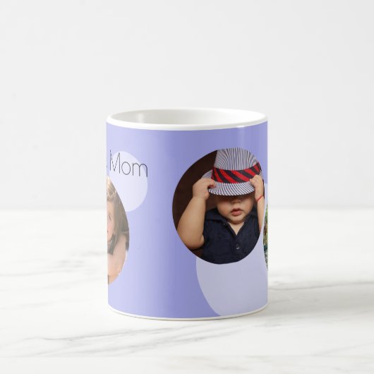 ママカスタム写真青いドット コーヒーマグカップ (中央)