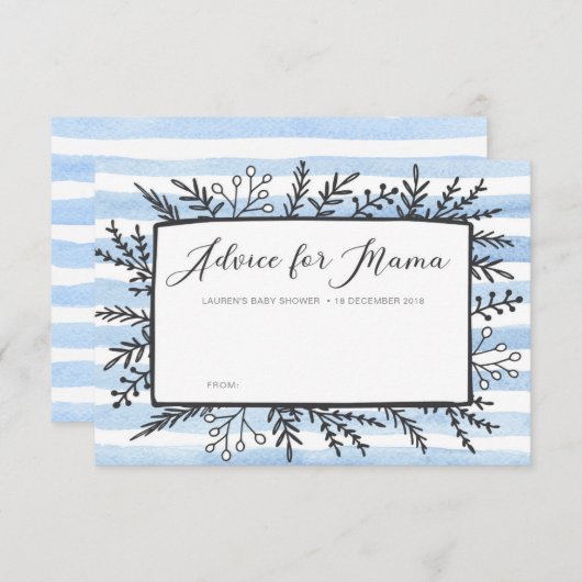 ママカストライプード用ブルーマベビーシャワーアドバイス 招待状 (正面/裏面)