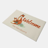 ママキツネとベビー水彩イラストレーションへようこそ ドアマット (アングル)