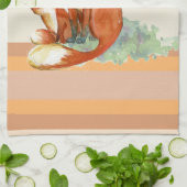 ママキツネとベビー水彩イラストレーション キッチンタオル (折り畳み)